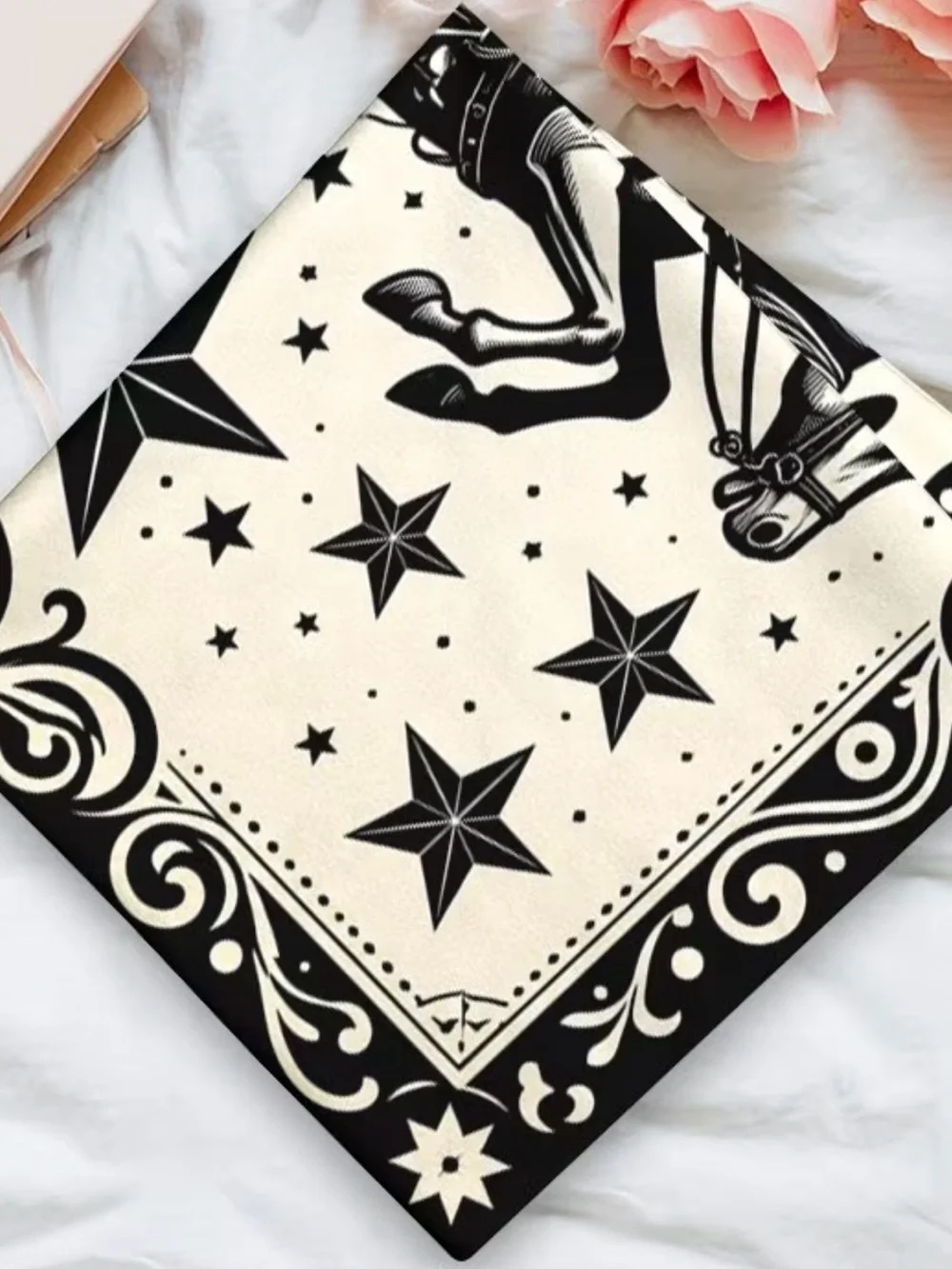 Ride ‘em Cowboy & Horse Graphic Bandana Scarf - Black and White